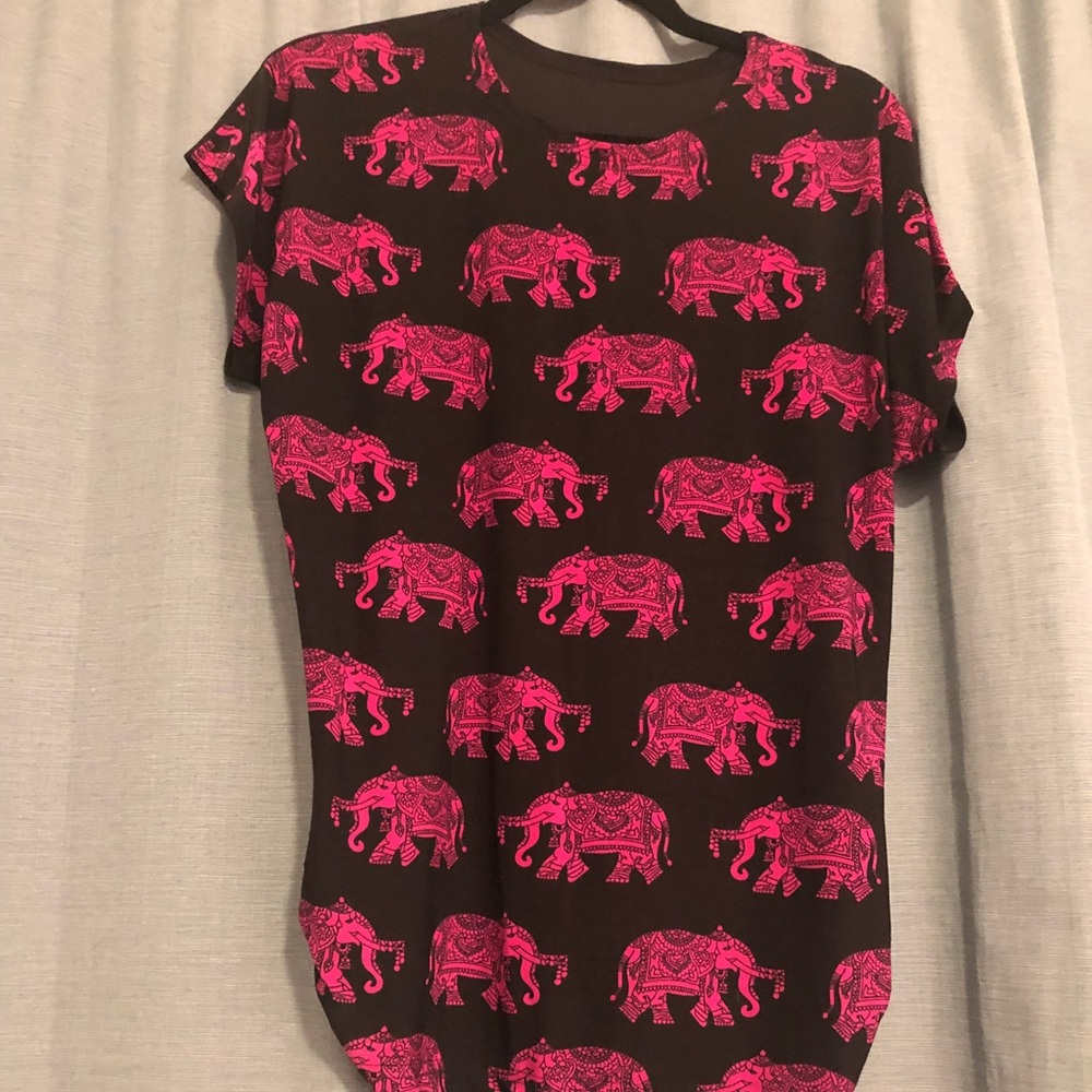 Pink Elephants, black stretchy shirt